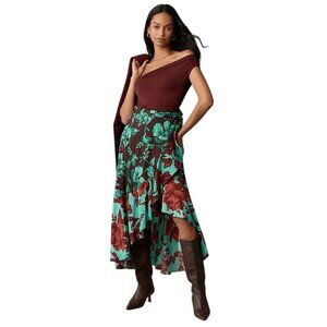 Maeve by Anthropologie Ruffled Wrap Maxi Skirt Small Brown Two-Tone Floral